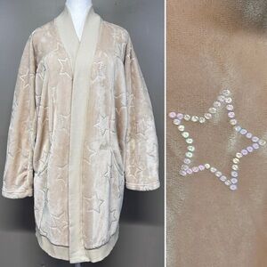 BumbleBella Jill Martin Velvet Soft Cardigan w Rainbow Sequin Stars Size M/L